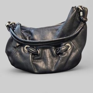 B. Makowsky Outer Pocket Black Leather Hobo Bag EUC